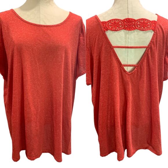 22/24 Cacique Womens Sleep Loungewear Tshirt Top Linen Blend Light Red - Picture 1 of 8